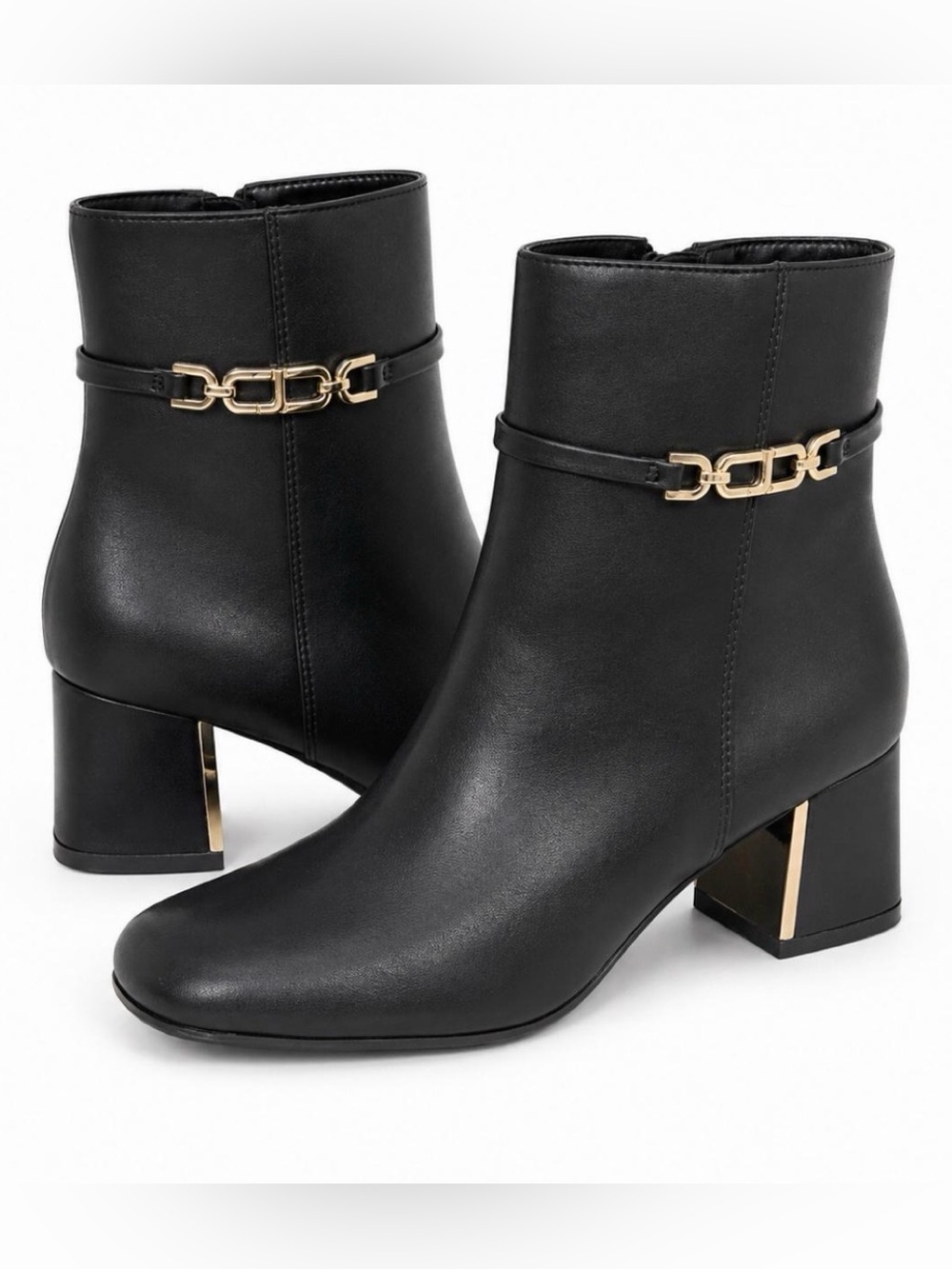 Jones New York Black Ankle Boots with Gold Chain Detail